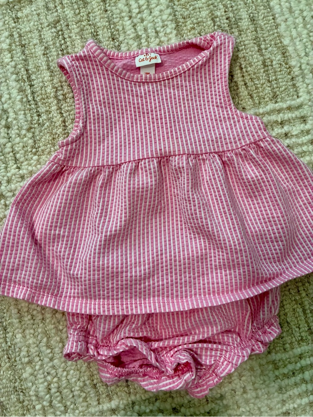 Cat & Jack Pink and White Striped Baby Dress with Bloomers